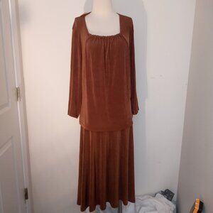 NEW WITH TAGS Set of Top & Skirt  COLDWATER CREEK Travel Knit Brown XLarge